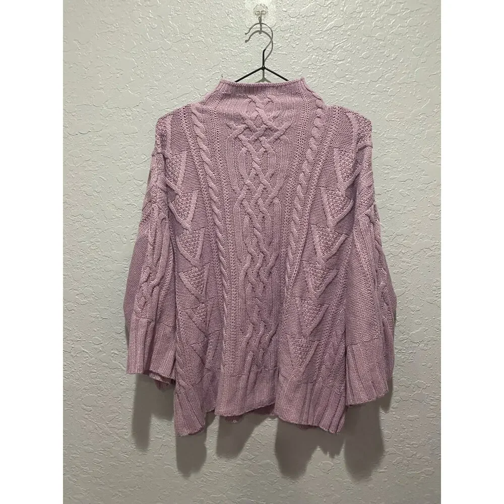 New York & Company Turtleneck Cable knit 3/4 Sleeve Sweater Lavender sz M